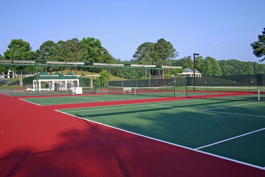 Outdoor tennis courts on a clear day